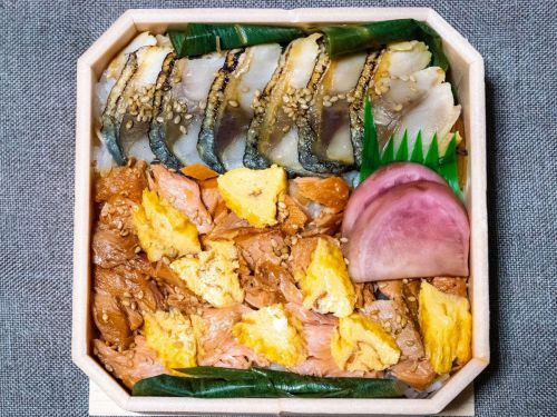 塩〆鯖と鮭の焼漬押し競寿司（新潟駅）＠東京駅駅弁屋祭