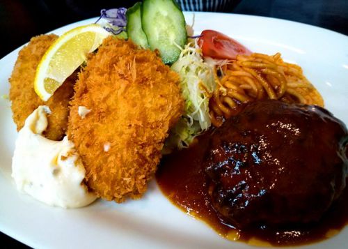 クリームコロッケ、魚フライ、ハンバーグのB定食「とんかつ吉兆」＠日本橋